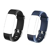 Eve L 2 Ersatzbänder Verstellbare Zubehörbänder mit Gürtelschnalle Wasserabstoßend Geeignet für Fitness Armband Uhr ID115Plus HR Pulsuhren Nicht für ID 115 ID115U ID103, Blau + Schw