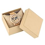 Einfache Stil Armbanduhr Einfache Kunst Tinte Ahorn Weltkarte Muster Zifferblatt Uhr Frauen Holz Uhr Lederband lässig Quarz Holz Armbanduhren Damen Uhr Geschenke für Frauen ( Color : Watch with BOX )