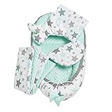 Solvera_Ltd 5tlg. Kuschelnest-Set Minky inkl Babynest 90x50 herausnehmbarer Einsatz Flachkissen Krabbledecke Schmeterrling-Kissen für Babys 100% Baumwolle (Mint)
