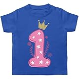 Baby Geburtstag Geburtstagsgeschenk - 1. Geburtstag Mädchen Krone Sterne - 6/12 Monate - Royalblau - Shirt erster Geburtstag mädchen - BZ02 - Baby T-S