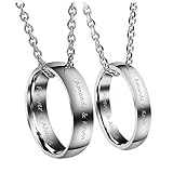 Jovivi Gratis Gravur - Personalized Edelstahl Partnerketten Ring Anhänger Kette Valentinstag Pärchen Geschenk