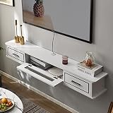 GLZSTAR Wandmontierter Schwebender TV-Schrank,TV-Konsole TV Regal aus Holz, Spielkonsole Hängend Multimedia Wandregal mit Tür und 2 Schubladen, Router DVD Lowboard für Wohnzimmer, Hotel, 130/150