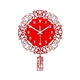 Wanduhr Wanduhr Imitation Paper-Cut Clock Home Wohnzimmer Schlafzimmer Wandbehang Ornamente Chinesische stille Wanduhr Reines Rot 20,86 Zoll Modern Quartz Lautlos W