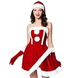 Kobay Damen Winter Mantel Oberteile Elegant Langarmshirt Frauen Sexy Unterwäsche Weihnachtsfeier Kleid Kostüme Ansprechendes Kleid Set(Rot, L) 11