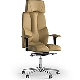 KULIK SYSTEM Business – Chefsessel mit patentierter ergonomischer Rückenlehne und Sitzkissen | Ergonomischer Bürostuhl | Computerstuhl für Zuhause – PU-Leder (Beige)