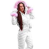 Women Snowboard Ski Suit Plush Collar Fashion Casual Keep Warm Thicken Hot Outdoor Sports Zipper Ski Suit (White, XL)