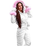 Women Snowboard Ski Suit Plush Collar Fashion Casual Keep Warm Thicken Hot Outdoor Sports Zipper Ski Suit (White, XL)