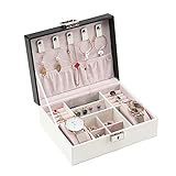 SHUNFAYOUXIANGS Schmucklagerungskoffer PU-Leder-Schmuckkasten-Organizer mit 2 Uhrengehäuse Abnehmbarer Fach-Schmuck-Anzeigen-Aufbewahrungskoffer - Samtfutter - Ohrring-Ring-Armband-Fall Schmuckk