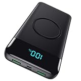 iPosible 30,800mAh Wireless Powerbank 15W Wireless Charger Powerbank 25W PD3.0+QC4.0 Externer Akku mit LCD Display 4 Outputs Kompatibel mit iPhone 12 Pro 11 X/Huawei/Samsung S20/iPad Airpods/X