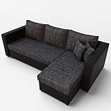 VitaliSpa Ecksofa mit Schlaffunktion Grau Schwarz - Stellmaß: 224 x 144 cm Liegemaß: 200 x 140 cm - Sofa Couch Schlafcouch Schlafsofa Eckcouch Taschenfederk