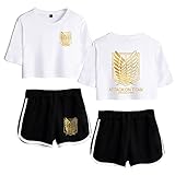 LKY STAR Attack On Titan Sommer Sport Sets mit Druck Anime T-Shirts Crop Top und shorts Anzug für Damen M