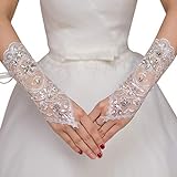 CHIC DIARY Weiß Brauthandschuhe Fingerlos Spitze Handschuhe Elegant Vintage Abendhandschuhe Braut H
