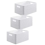 Rotho Country 3er-Set Aufbewahrungskiste 18l in Rattan-Optik, Kunststoff (PP) BPA-frei, weiss, 3 x A4/18l (36,8 x 27,8 x 19,1 cm)