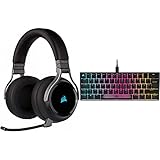 Corsair Virtuoso RGB Wireless High-Fidelity Gaming Headset (Slipstream Technologie) Carbon & K65 RGB Mini 60% Mechanische Gaming-Tastatur (Anpassbare RGB-Beleuchtung einzelner Tasten) Schw