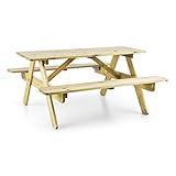 blumfeldt Picknickerchen - Kinder-Picknick-Tisch, Spieltisch, Gartentisch, 35 cm Sitzhöhe, kurzer Bank-Tisch-Abstand, abgerundete Kanten und Ecken, witterungsfest, Kiefern-Echtholz, Hellb