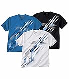 ATLAS FOR MEN - 3er-Pack T-Shirts für Männer. Mit V-Ausschnitt und kurzen Ärmeln. Grafische Druckmuster - Sommersport. T-Shirt aus Baumwolle.Verfügbar in großen Größen von M bis 5XL