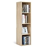 Meerveil Bücherregal, Regal mit 4 Fächer aus Holz, Modern für Wohnzimmer Schlafzimmer Kinder, 30x30x120cm E