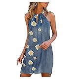 Hanomes Neckholder Kleid Damen ärmellos, Sexy Kleid Damen Sommerkleid, Boho Kleid Damen Kurz Freizeitkleid Rundhals Halfter Shirtkleid T-Shirt Bluse Tunika, Lose Lässiges Tops Minik