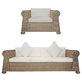 Drinnen und Draußen Sofa,Mit Rückenlehne und Armlehnen,Für Wohnzimmer,Schlafzimmer,Büro, Wohnung,Familienunterhaltungszentrum,Empfangszimmer,2-TLG. Sofagarnitur mit Auflagen Natur R
