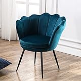 Wahson Sessel für Schlafzimmer Weicher Samt,Armlehnstuhl mit Schwarz Metallbeinen,Freizeitsessel für Wohnzimmer/Vanity (Blau Grün)