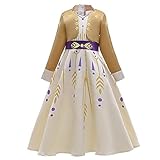 Mädchen Prinzessin Elsa Anna 2 Kostüm Kleid Eiskönigin Eisprinzessin Party Cosplay Karneval Fasching Verkleidung Weihnachten Halloween Festliches Geburtstagskleid Langarm Maxikleid Gold 4-5 J