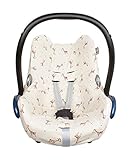 Kaarsgaren Sommerbezug für Babyschale Maxi-Cosi CabrioFix, Autositzbezug aus Bio-Baumwolle, neues Modell 2021 (Natur Giraffe, 0+)