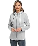 Dilgul Sweatjacke Damen Hoodie Reißverschluss Kapuzenjacke Winter Kordelzug Langarm Hoodi Jacke mit Taschen Hellgrau M