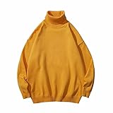 Yikesnt Herren-Pullover, Strickpullover, einfarbig, langärmelig, schlichter Pullover, Rundhalsausschnitt, modisch, bequem, für Business, schön, Orange, M
