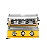 3 Brenner Edelstahl Tischgrill BBQ Grill - Grillgröße 45*25cm - Glasschild Gas Grill - Infrarot Heizung (Yellow)