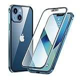 Hülle für iPhone 13 Mini Handyhülle,Magnetische Adsorption Metallrahmen Case 360 Grad Komplett Full Body Hülle Vorne hinten Gehärtetes Glas Schutzhülle Einteiliges Flip Transparente Cover,B