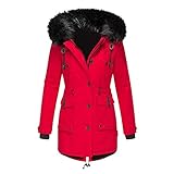 CHENGY Damen Winterjacke Warme Plüsch Kapuzen Fleecejacke Teddyjacke Fleece-Futter Lange Oberschenkellänge Slim Fit Tunnelzug Frauen Wintermantel Parka mit Kap