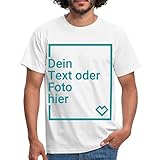 Spreadshirt Herren T-Shirt Selbst Gestalten mit Foto und Text/T-Shirt Bedrucken Lassen mit Wunschmotiv/T-Shirt Personalisiert mit Rundhalsausschnitt L, Weiß