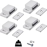 Gedotec Türmagnet stark Magnetschnapper für Möbel & Schrank-Türen | Tür-Schnapper eckig | EASY | Möbelverschluss Kunststoff weiß | Haltekraft 4 kg | 4 Stück - Türverschluss magnetisch inkl. Schraub