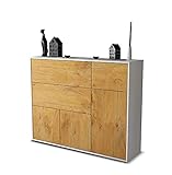 Stil.Zeit Highboard Kommode Valentina - Korpus Weiss matt - Front Holz-Design Eiche (136x108x35cm) - Push-to-Open Technik & hochwertigen Leichtlaufschienen - Made in Germany