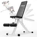 Physionics® Multifunktion Hantelbank - Rückenlehne 5-fach verstellbar, klappbar, Beinhalterung, bis 200kg belastbar- Schrägbank, Flachbank, Trainingsbank, Fitnessbank für Zuhause, B