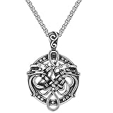FLQWLL Männer Edelstahl Celtic Dragon Anhänger Halskette, Nordic Viking Irish Knots Odin Tier Amulett Mode Pullover Schlüsselbein Kette Schmuck,Silb