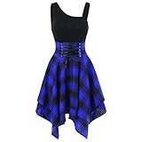 BOTCAM Bandeau Kleider Damen Karomuster Asymmetrisches Kleid Mit Kreuzriemen Damen ärmellos Trägerloses Kalte Schulter Kreuzschnürung Kariertes Druck UnregelmäßIges Kleid 50s Vintage Rockabilly