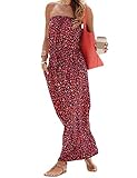 SEBOWEL Damen Maxikleid Sommer Boho Kleider Lang Bandeau Ärmelloses Sommerkleid Strandkleider Elegante Freizeitkleid CocktailKleider Abendkleid (S, Rot)