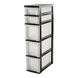 Iris Ohyama, Schubladenschrank auf Rollen, 5 Schubladen (3 x 10 L + 2 x 4 L), mit Rollen, durchsichtige Schubladen, Büro, Bad, Wohnzimmer - New Slim Chest NSC-223 - Schw