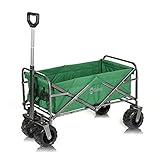 Sekey Faltbarer Bollerwagen mit Bremse Faltwagen Handwagen Außenschubkarre Strandwagen Folding Wagon Outdoor Gartenanhänger Transportwagen für Alle Gelände Geeignet, Grü