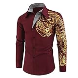 QWERD Herren Freizeit Hemden Businesshemd Shirt Tops Mode Langarmlig Men's Casual Dress Slim Fit Bronzing Drucken Herren Freizeit Hemden Langarm-Hemd Button Down Long Sleeves Dress Shirts Tops M-3XL