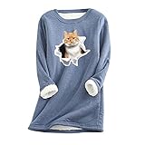 GFGHH Women's Warm Winter Fleece Pullover, Undershirt, Sweatshirt Plus Thick Velvet Long Sleeve Lamb Cashmere Jumper, Oversize Tops O-Neck with Christmas Elk Cat Motif, Casual Weihnachten S