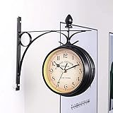 JYDNBGLS Garten-Uhren Outdoor Retro Doppelseitige Wanduhr Mute Antik Look Bahnhofsuhr Europäischer Stil Wasserdicht Bahnhofsuhr Uhr für Zuhause Veranda Dekor Festival Geschenk