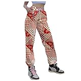 KUION Damen Haremhose High Waist Mode Weihnachts Drucken Patchwork Jogginghose Angenehm Weiche Elastische Taille Weite Lose Freizeithose Lang Sweatpants mit Kordelzug