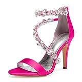 LGYKUMEG Damen Absatz Pumps Sandale, Bridal Brautschuhe Knöchelriemen Bow Strass und Quasten Brautschuhe Hochzeit Schuhe High Heel für Hochzeiten, Partys Wedding Shoes,Rose red,37EU/6US/4U