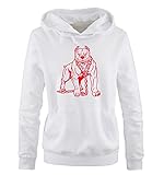 Comedy Shirts - Pitbull - Damen Hoodie - Weiss / Rot Gr. M