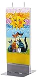 flatyz Flachkerze, Kerze mit 2 Dochten und Halterung, Motiv Rosina Wachtmeister, Katzenfamilie unter der S