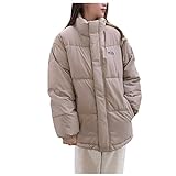 Women's Fashion Jacket Both Sides Wear Down Padded Jacket Loose Solid Color Short Stand-up Collar Winter Jacket (Khaki, XL)