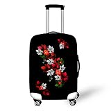 MIVY Kofferüberzug Schutzhülle,Reisegepäckabdeckung Fashion Red Flower Leaf Plant Print Kofferschutz Verdicken Elastic Spandex Trolley Case Schutzhülle Passend Für 18 Bis 32 Zoll Gepäck,S (Fit 18',