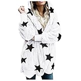 Vexiangni Fleecejacke mit Kapuze Damen Kapuzenjacke Warm übergroß Mantel Teddy-Fleece Mantel Winter Fleecemantel Plüschjacke Leopard Casuale Reißverschluss Hoodie Cardigan Outwear mit T